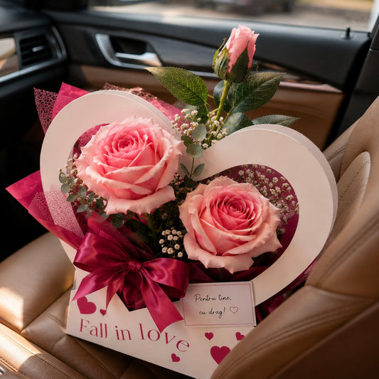Fall in Love - Aranjament Romantic cu Trandafiri roz