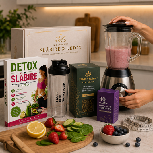 KIT SLĂBIRE & DETOX - Ghid alimentar, blender, shaker, ceai premium