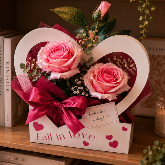 Fall in Love - Aranjament Romantic cu Trandafiri roz