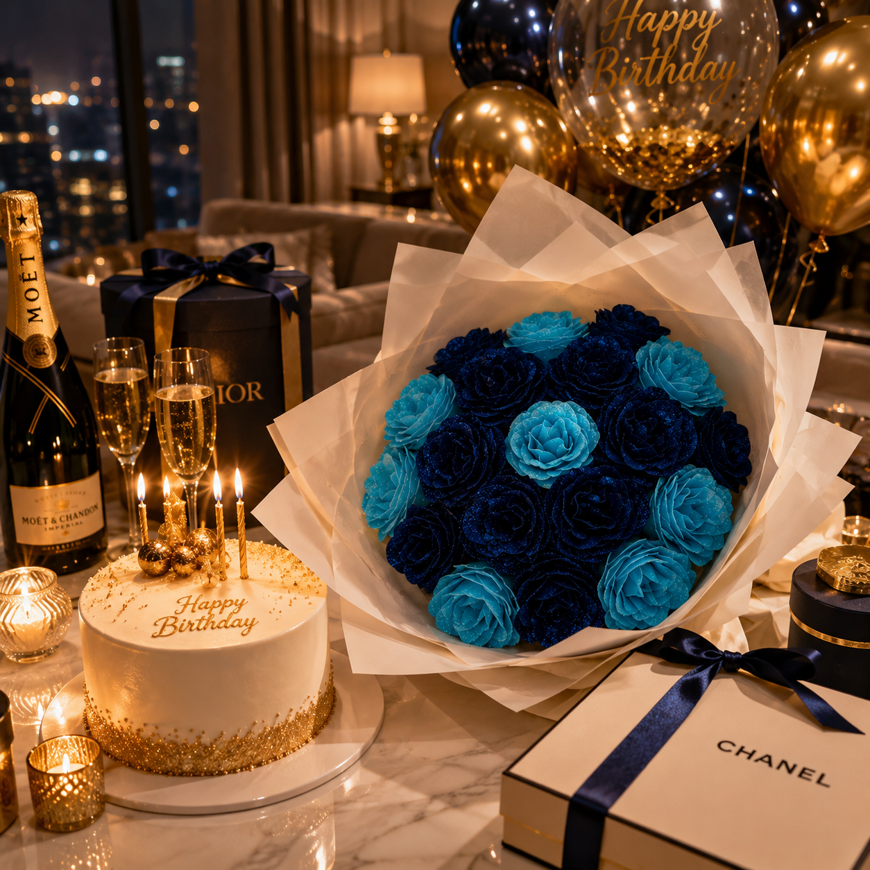 Buchet Blue Ocean – Trandafiri Imperiali Albastru Regal & Turcoaz