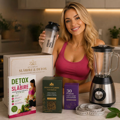KIT SLĂBIRE & DETOX - Ghid alimentar, blender, shaker, ceai premium