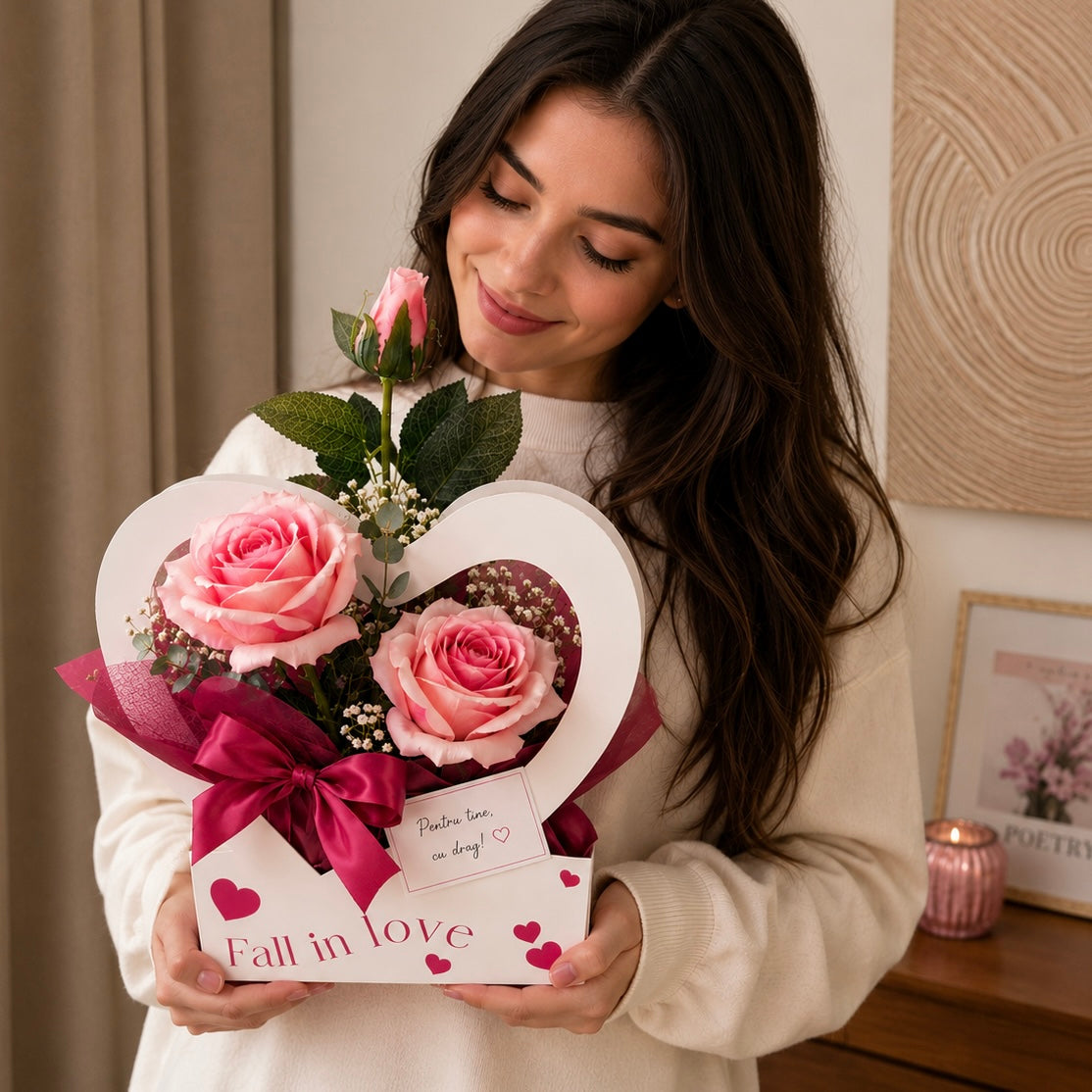 Fall in Love - Aranjament Romantic cu Trandafiri roz