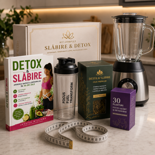 KIT SLĂBIRE & DETOX - Ghid alimentar, blender, shaker, ceai premium