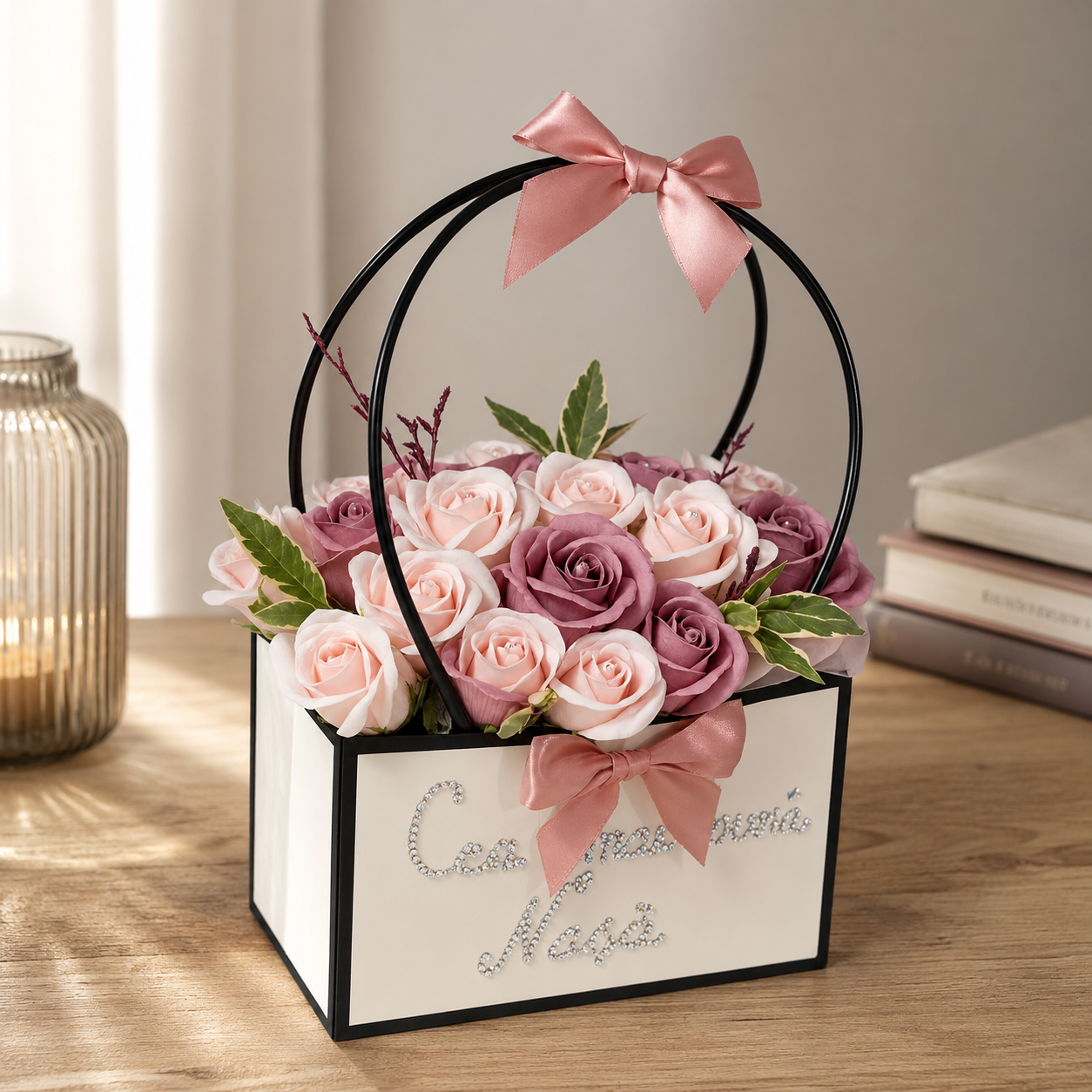 Aranjament Floral “Cea mai buna nașă” - Coș Elegant cu Trandafiri Roz