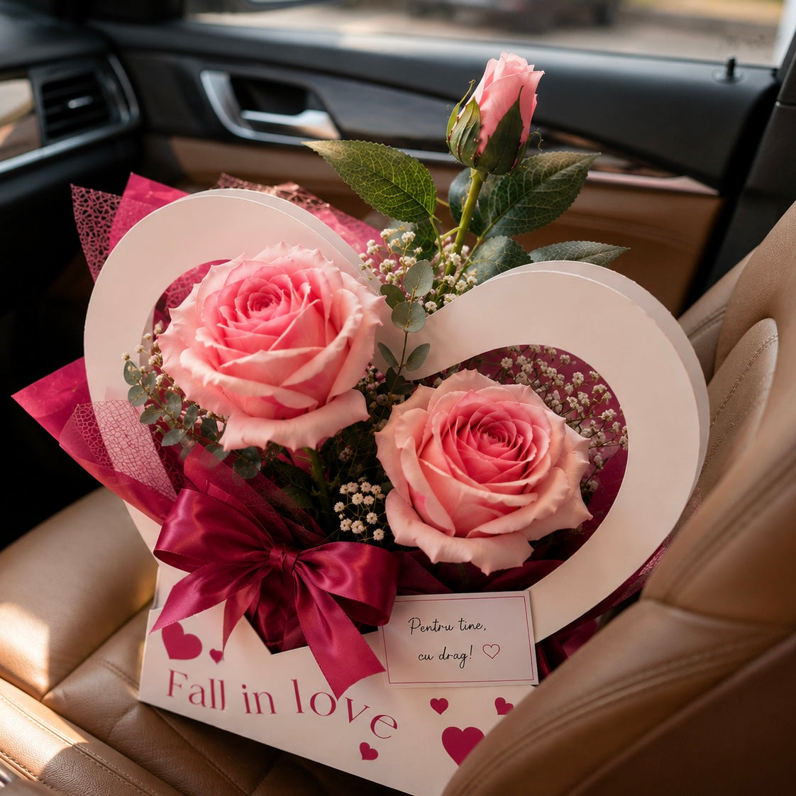 Fall in Love - Aranjament Romantic cu Trandafiri roz