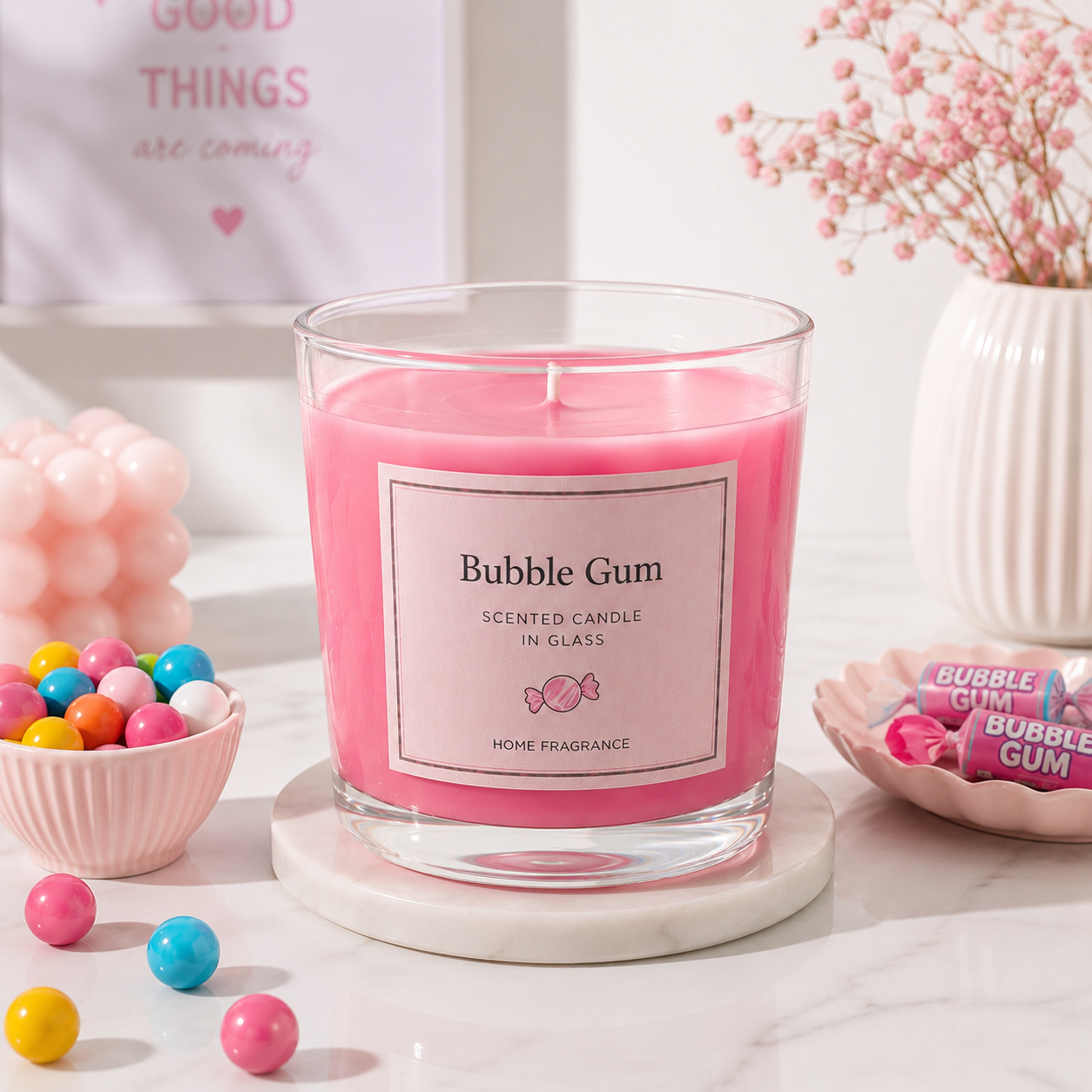 Lumânare Parfumată Bubble Gum – Parfumul Vesel al Copilăriei