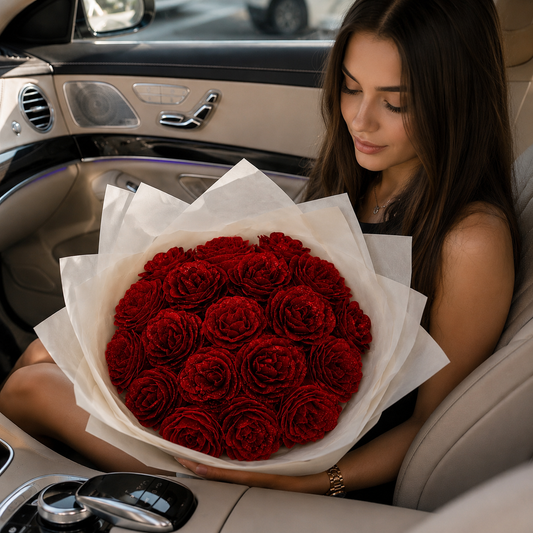 Buchet Red Velvet – 19 Trandafiri Imperiali Roșii