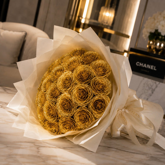 Buchet Gold – 19 Trandafiri Imperiali Aurii