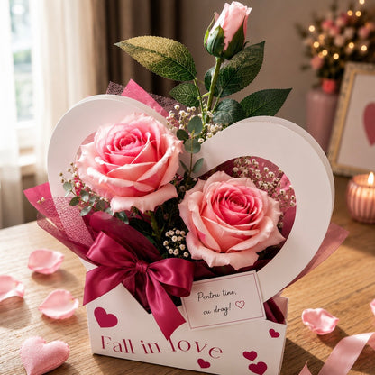 Fall in Love - Aranjament Romantic cu Trandafiri roz