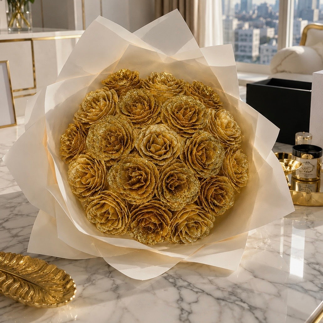 Buchet Gold – 19 Trandafiri Imperiali Aurii