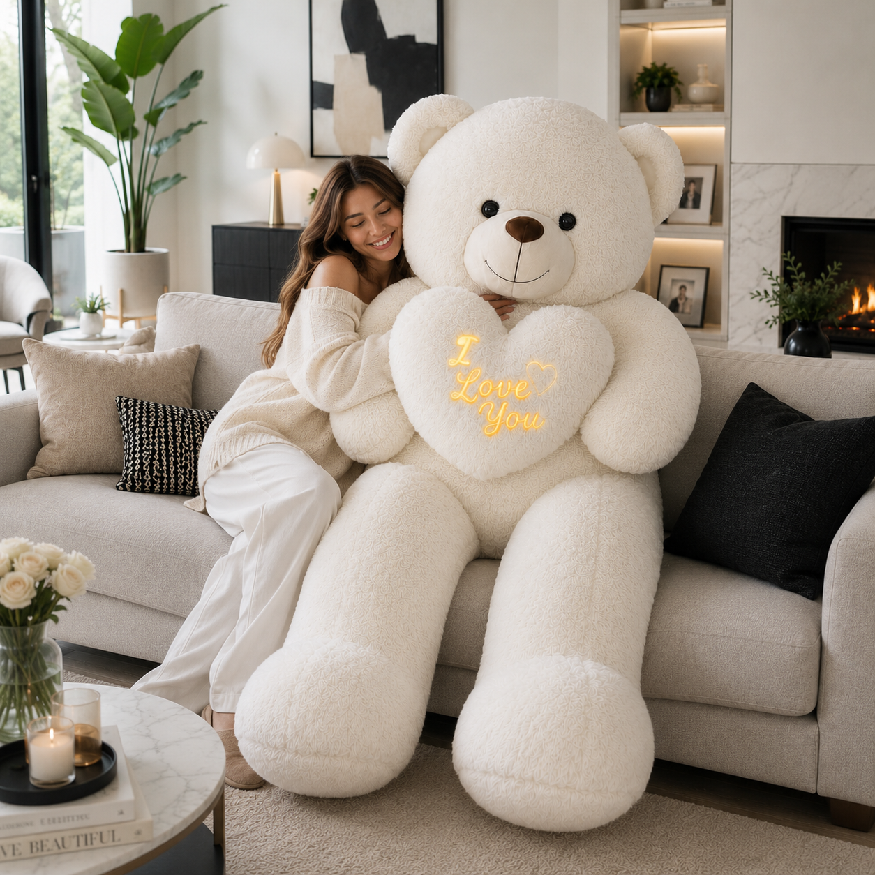Urs Gigant Alb cu Inimioară “I Love You”