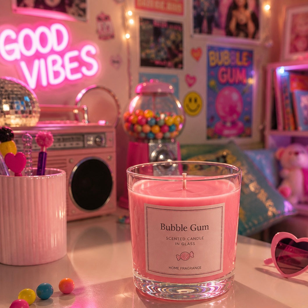 Lumânare Parfumată Bubble Gum – Parfumul Vesel al Copilăriei