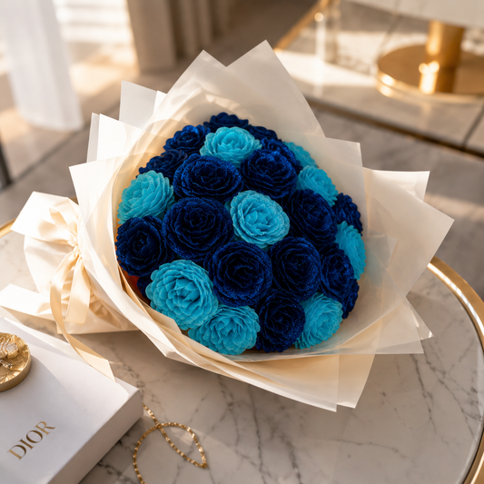 Buchet Blue Ocean – Trandafiri Imperiali Albastru Regal & Turcoaz