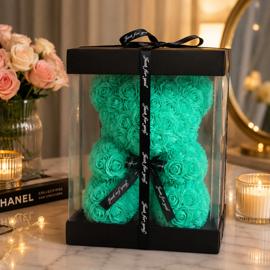 Rose Bear - Urs Decorativ din Trandafiri Turcoaz