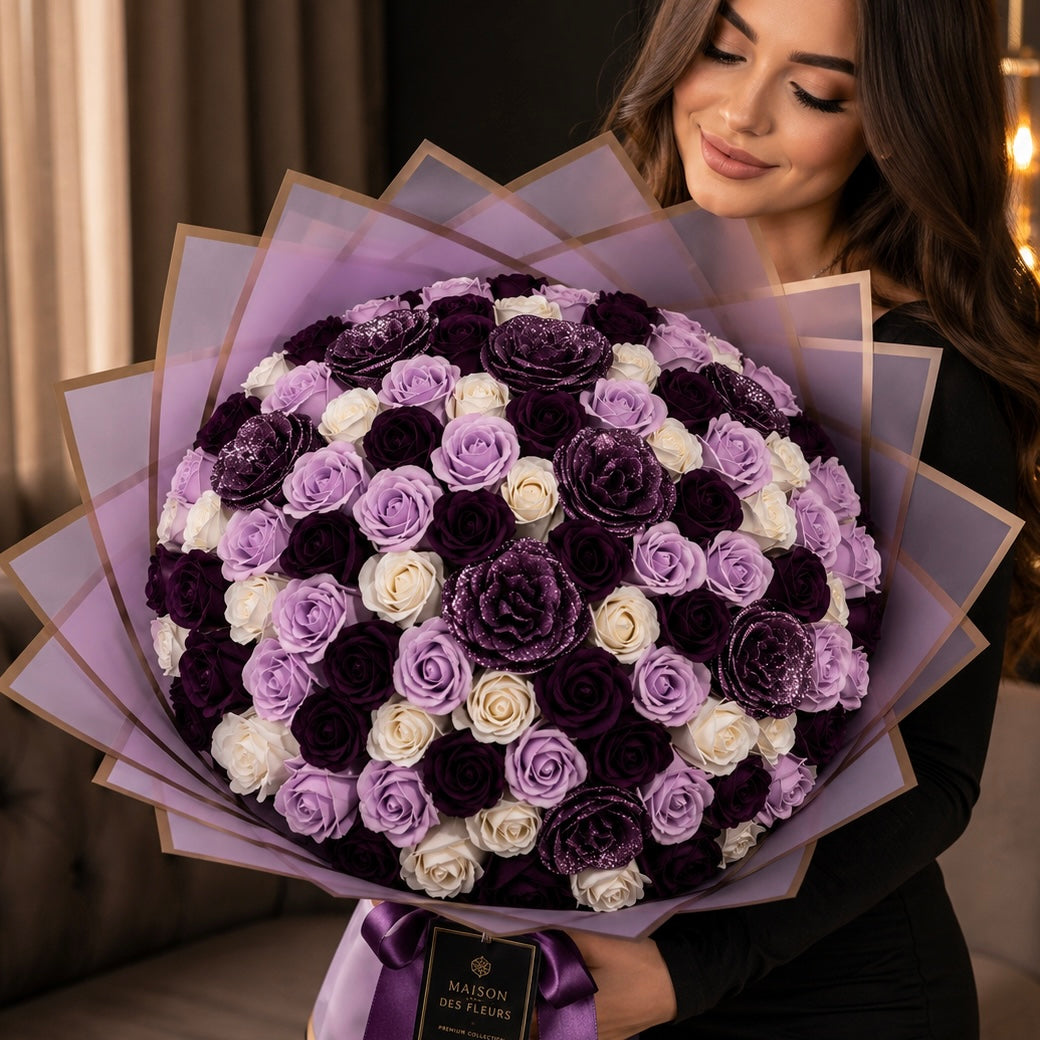 Lavender Prestige – Buchet Exclusiv 101 Trandafiri 💜