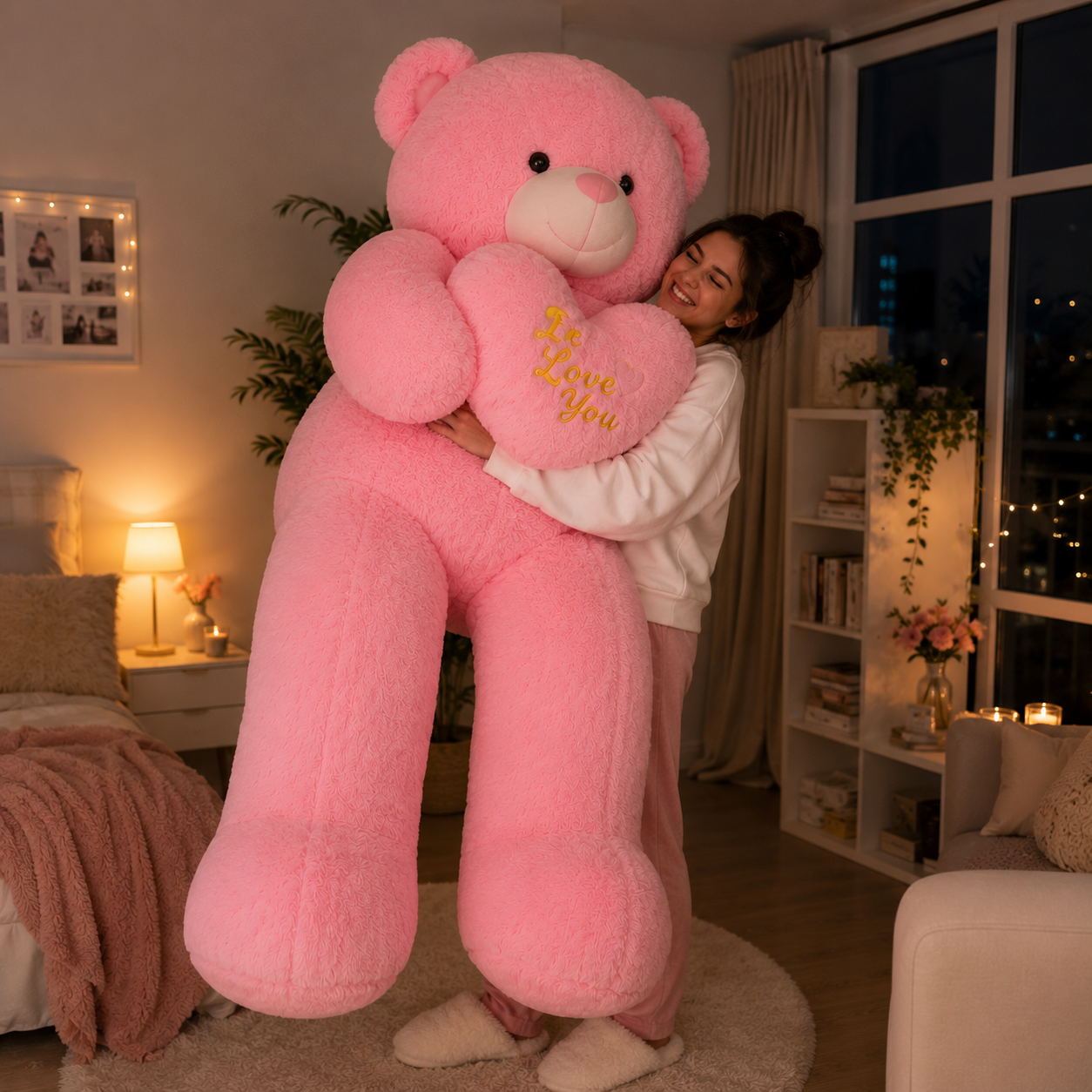 Urs Gigant Roz cu Inimioară „I Love You”
