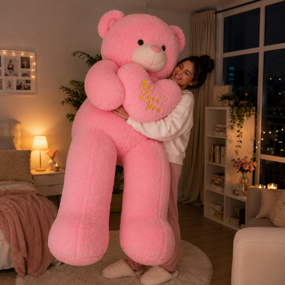 Urs Gigant Roz cu Inimioară „I Love You”